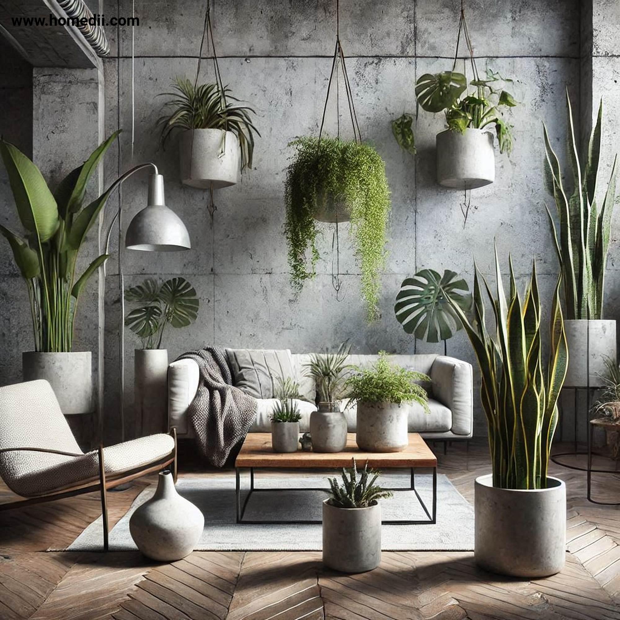 Industrial Living Room - Add Greenery With Plants with Plants, Snake Plants, Ferns, Succulents, Concrete Pots, Metal Pots!