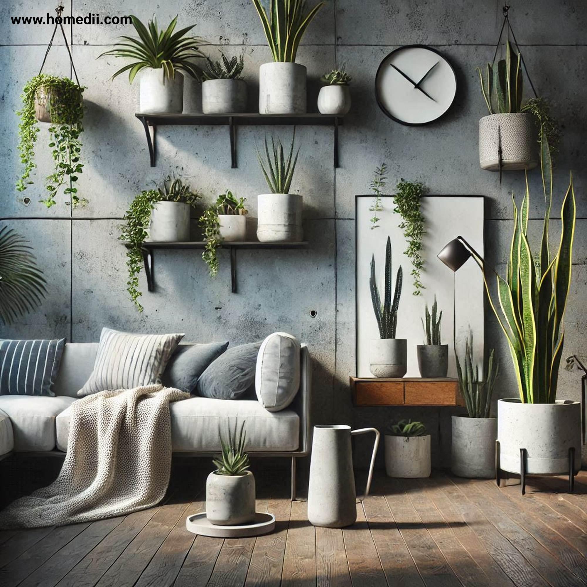 Industrial Living Room - Add Greenery With Plants with Plants, Snake Plants, Ferns, Succulents, Concrete Pots, Metal Pots!