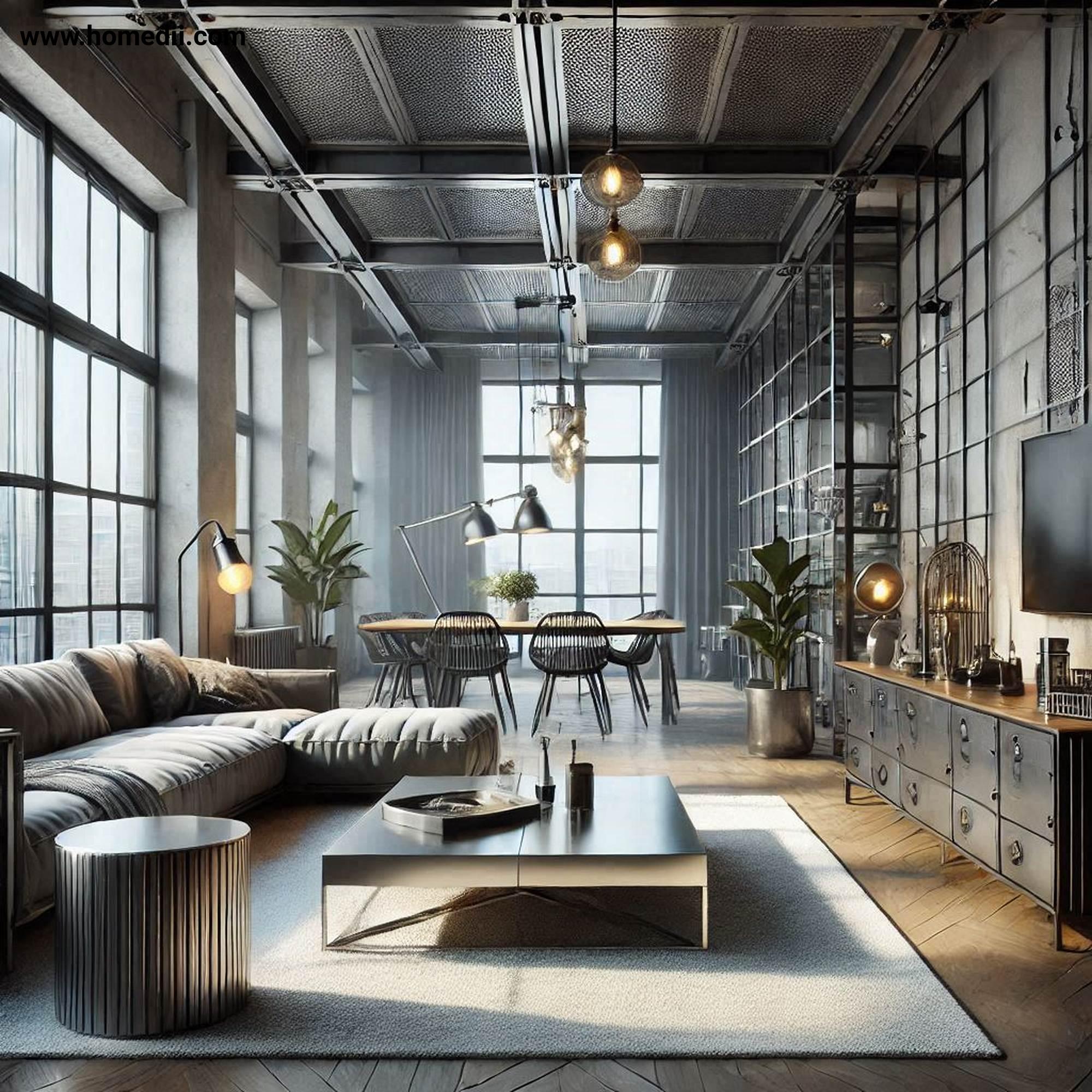 Industrial Living Room - Incorporate Metal Accents with Steel, Iron, Aluminum, Metal Furniture, Metal Lighting!
