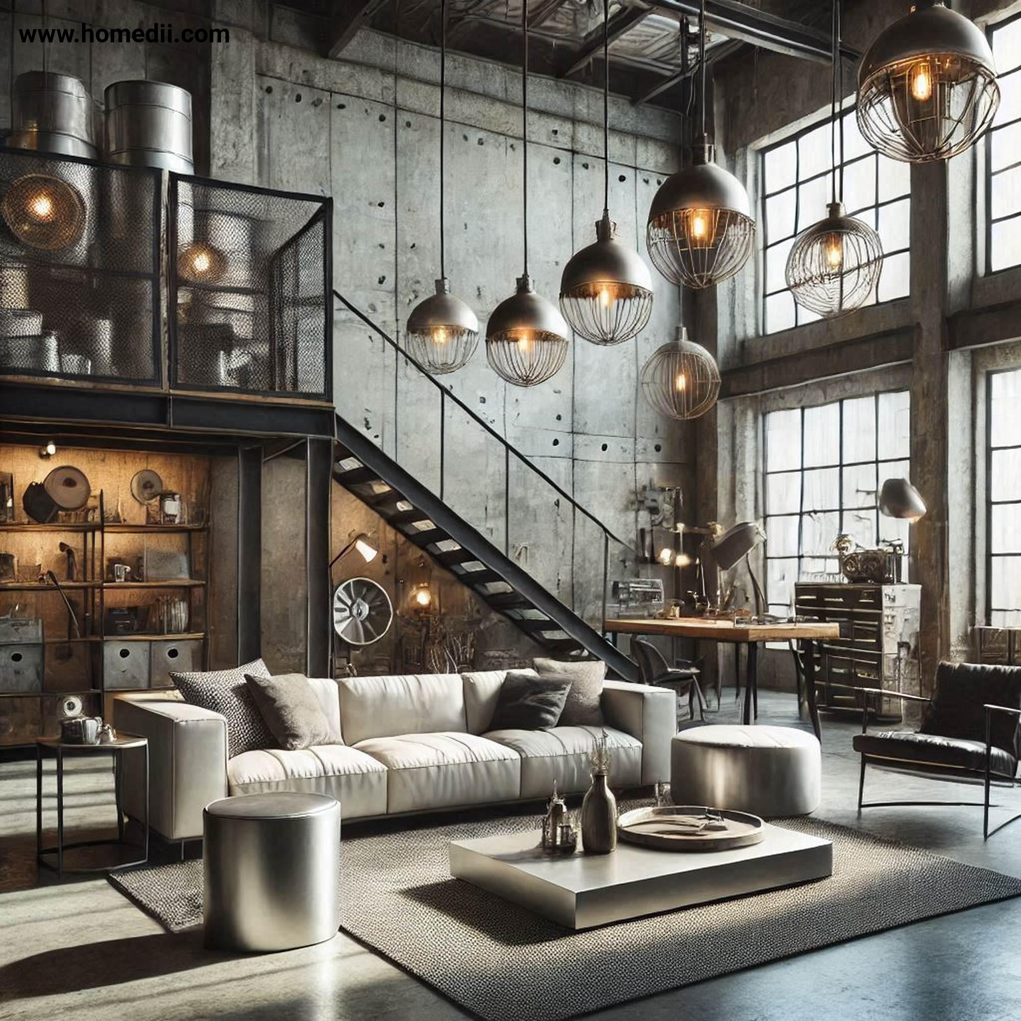 Industrial Living Room - Incorporate Metal Accents with Steel, Iron, Aluminum, Metal Furniture, Metal Lighting!
