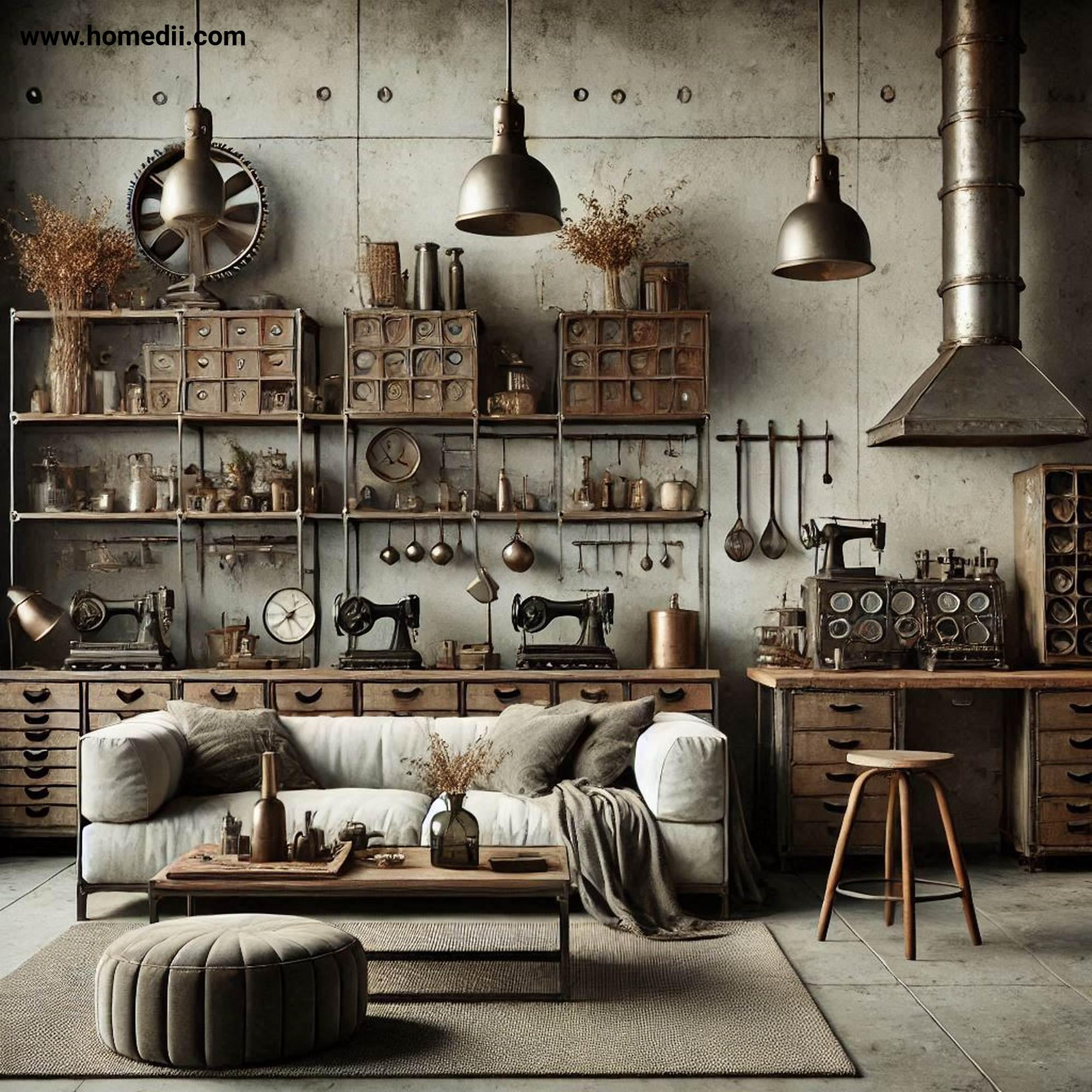 Industrial Living Room - Opt For Vintage And Reclaimed Furniture with Vintage Furniture, Reclaimed Furniture, Antique Stores, Flea Markets, Salvage Yards, Distressed Wood, Rusted Metal!