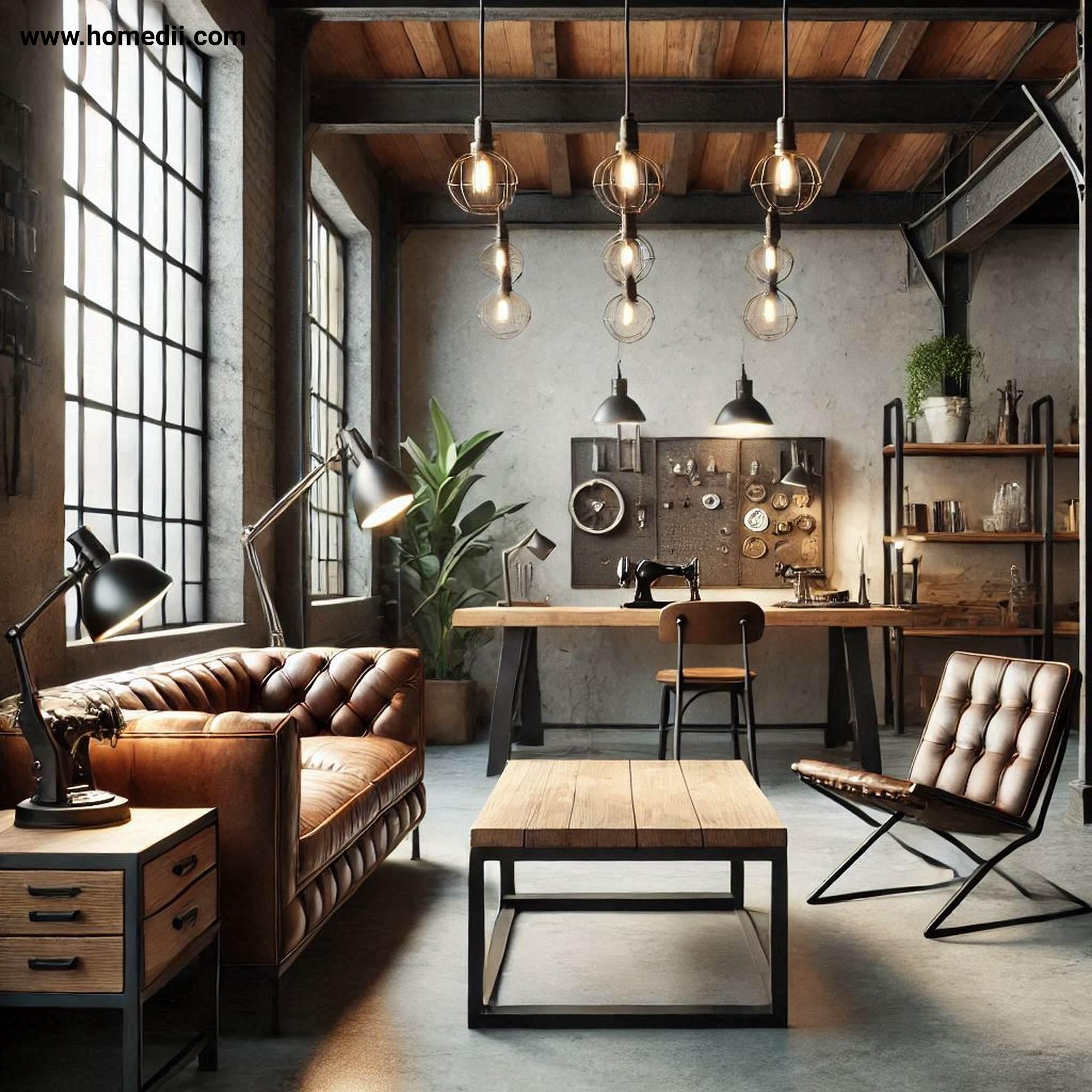 Industrial Living Room - Prioritize Functional And Durable Furniture with Functional Furniture, Durable Furniture, Metal Furniture, Wood Furniture, Leather Sofas, Metal Chairs, Wooden Workbenches!