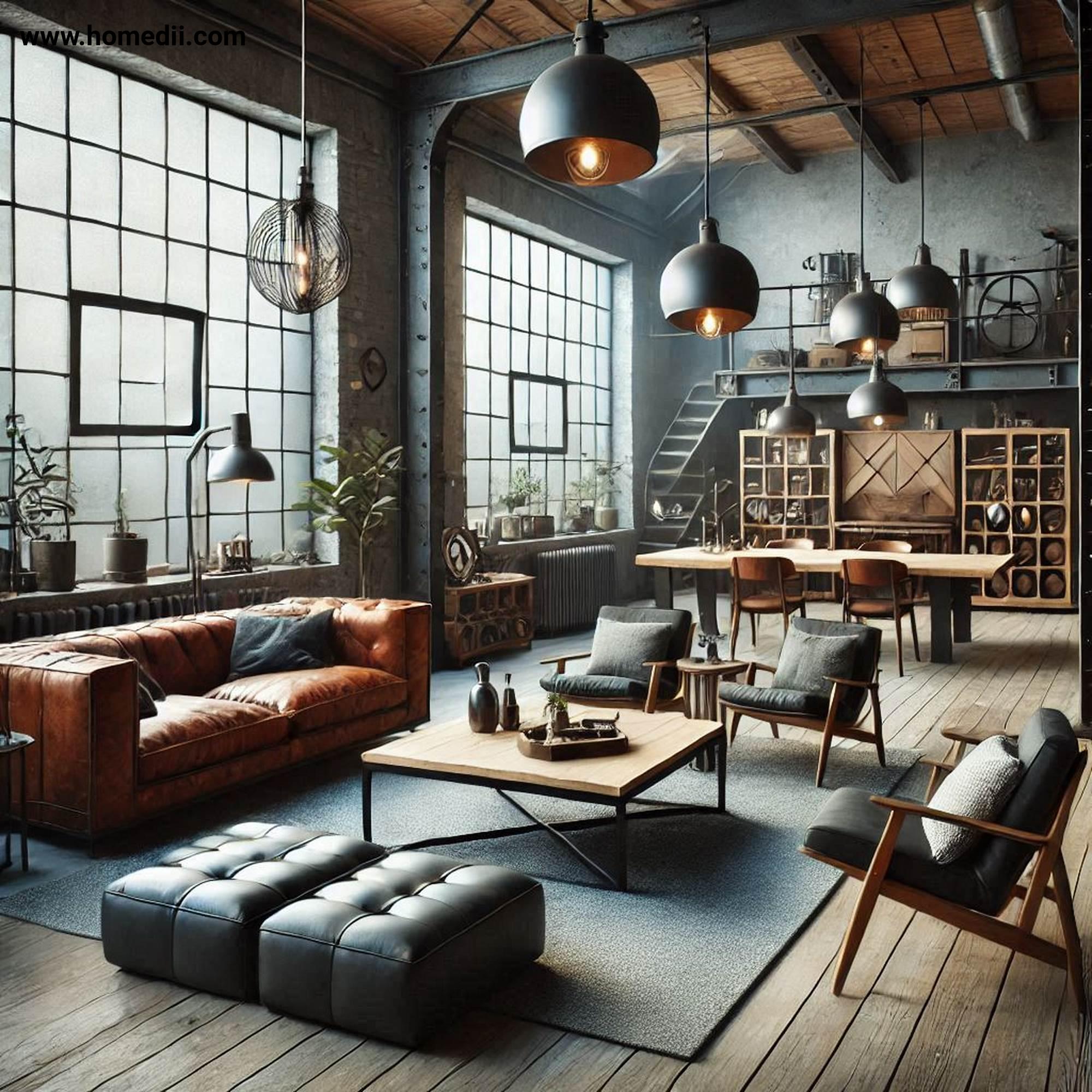 Industrial Living Room - Prioritize Functional And Durable Furniture with Functional Furniture, Durable Furniture, Metal Furniture, Wood Furniture, Leather Sofas, Metal Chairs, Wooden Workbenches!