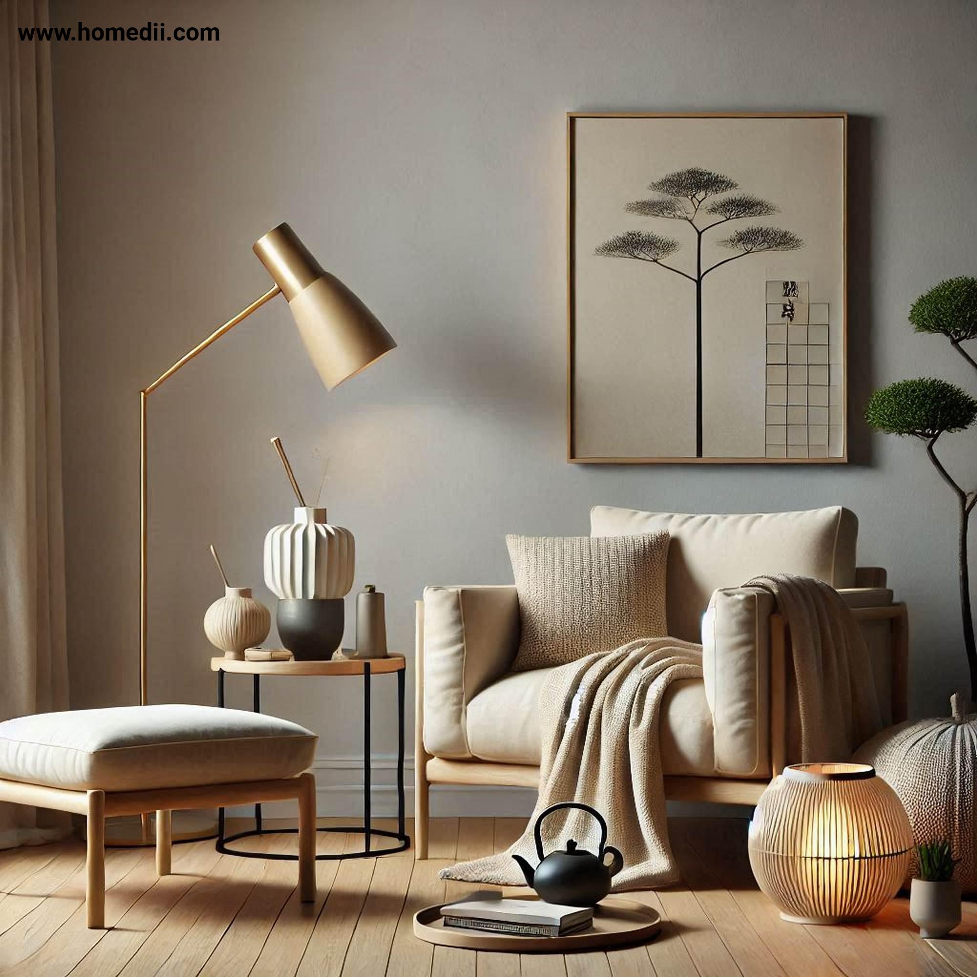 Japandi Living Room - Create A Cozy Corner with Armchair, Soft Throw, Reading Lamp!