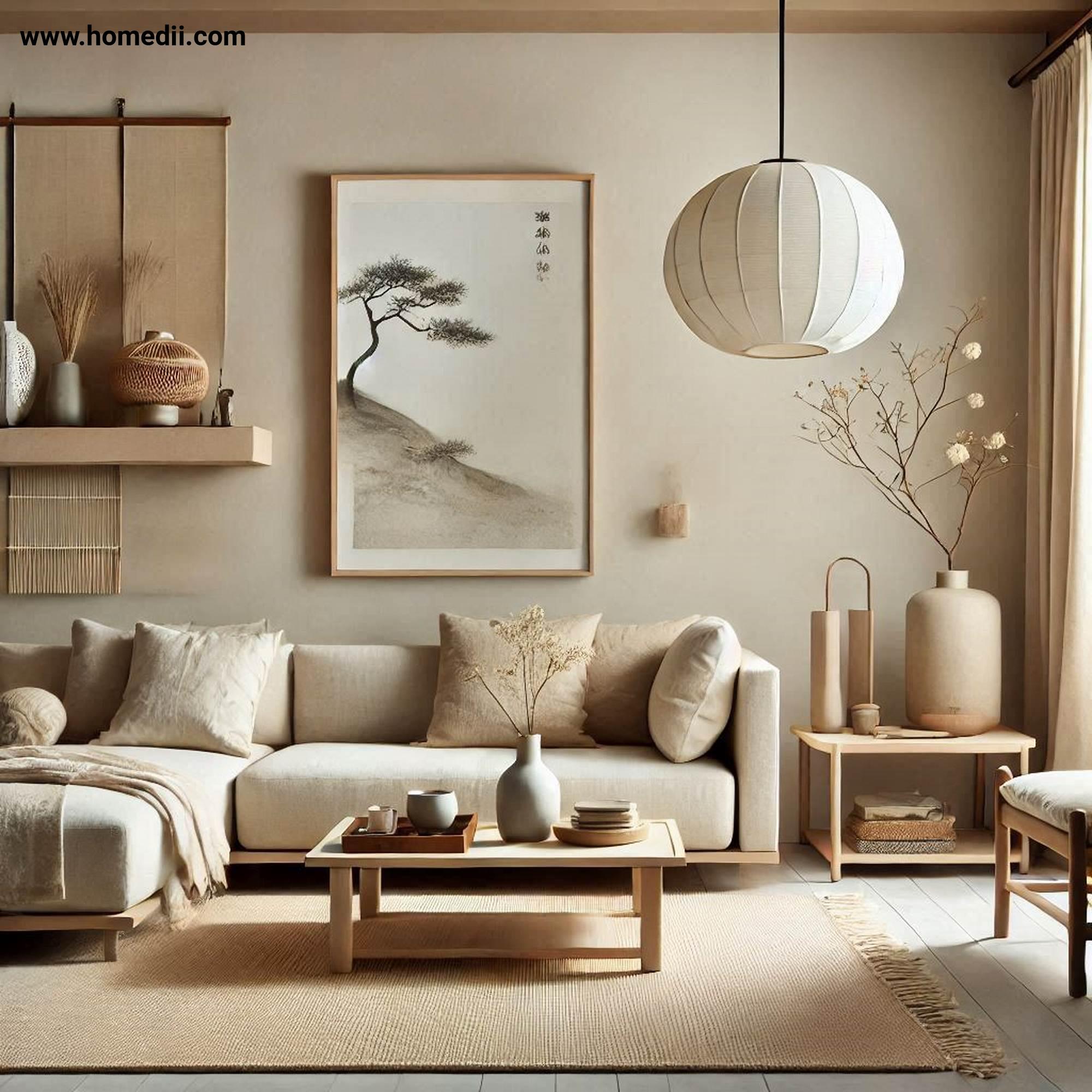 Japandi Living Room - Embrace A Neutral Color Palette with Beige, Soft Whites, Muted Grays, Earthy Tones!