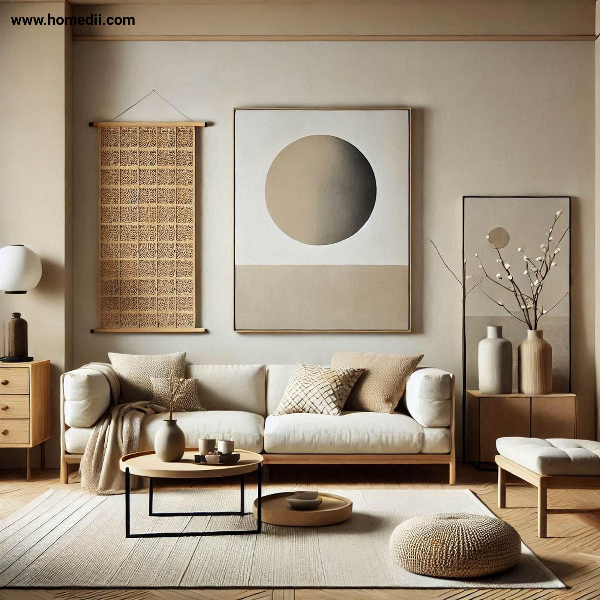 Japandi Living Room - Embrace A Neutral Color Palette with Beige, Soft Whites, Muted Grays, Earthy Tones!