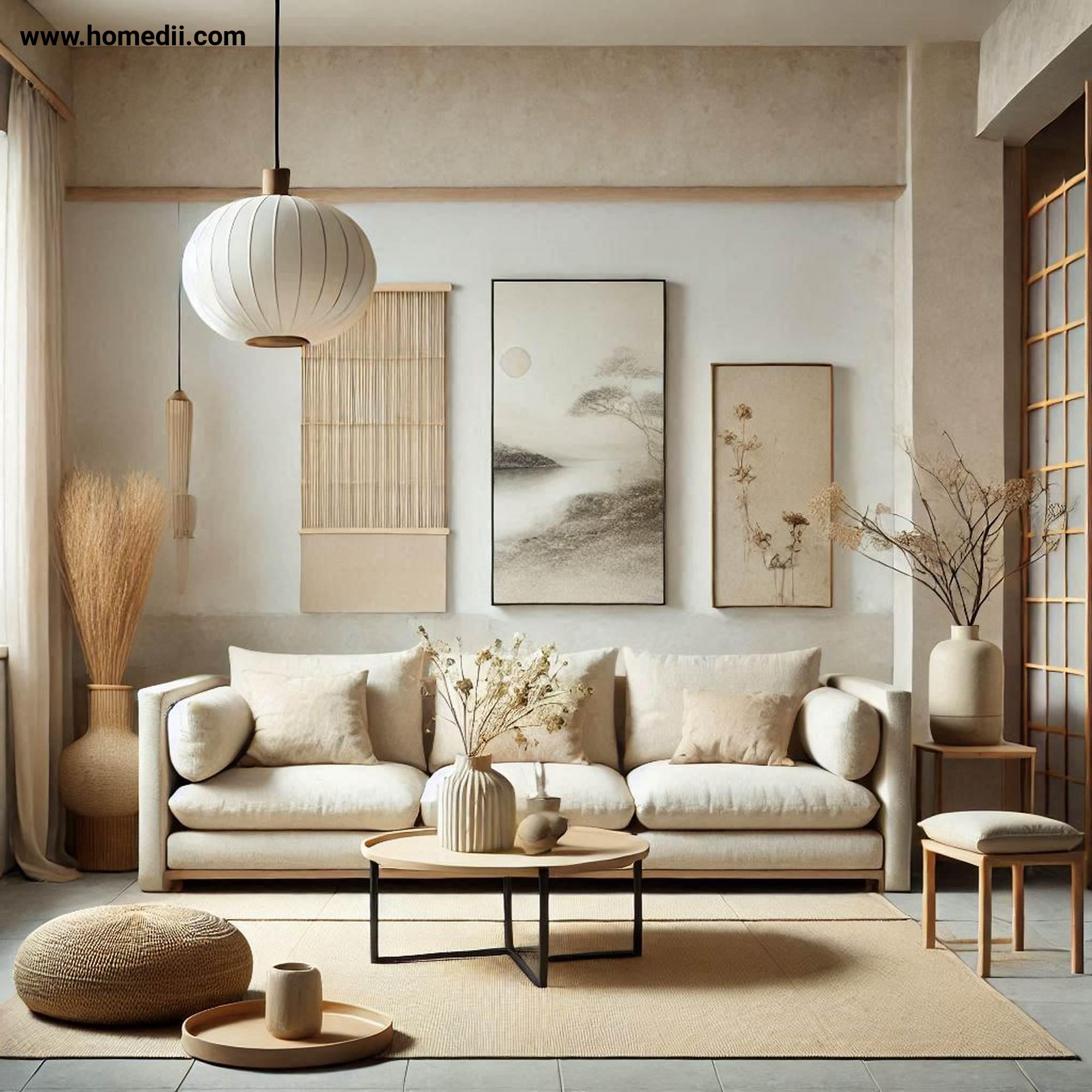 Japandi Living Room - Embrace A Neutral Color Palette with Beige, Soft Whites, Muted Grays, Earthy Tones!