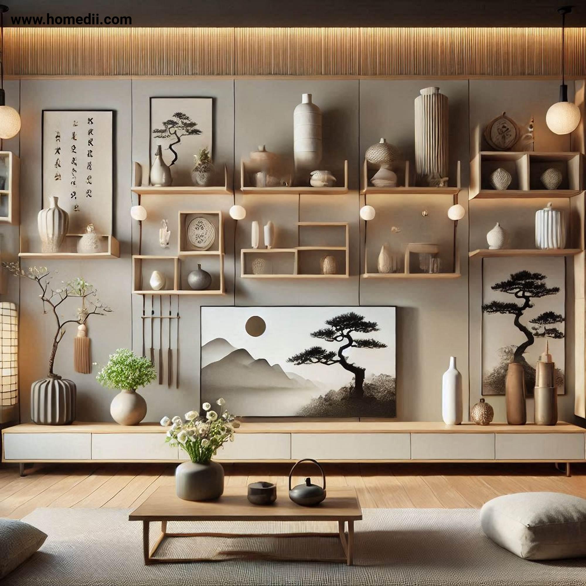 Japandi Living Room - Incorporate Vertical Storage with Floating Shelves, Tall Cabinets, Vertical Storage!