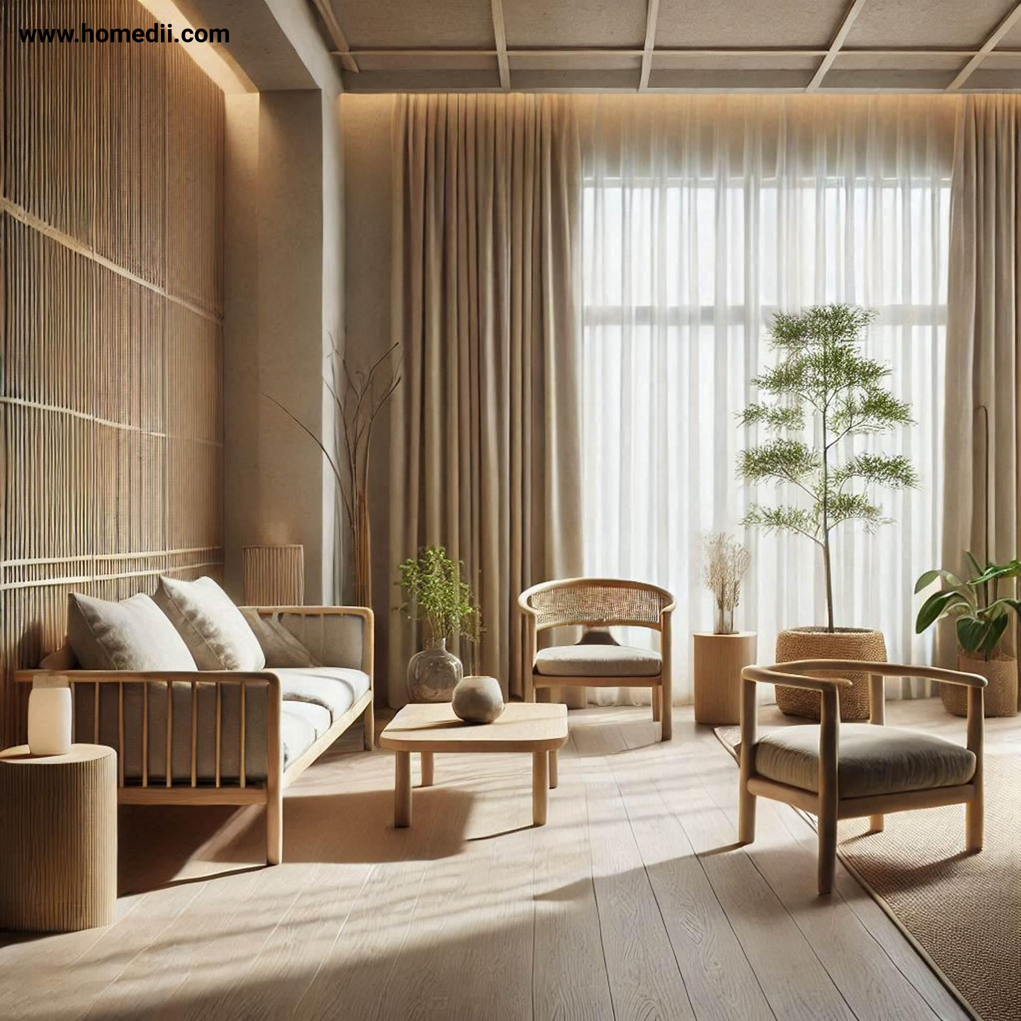 Japandi Living Room - Maximize Natural Light with Sheer Curtains, Bare Windows, Natural Light!