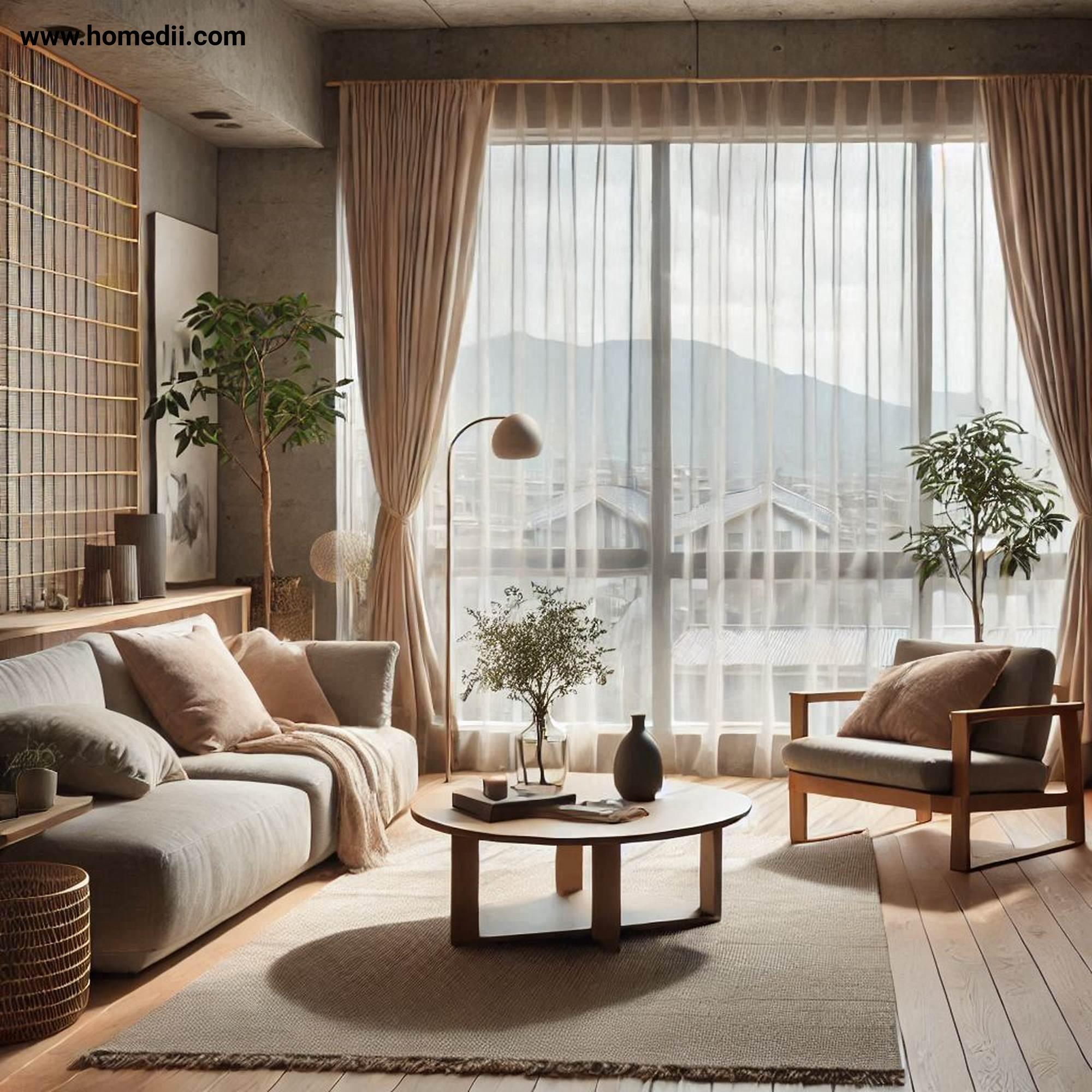 Japandi Living Room - Maximize Natural Light with Sheer Curtains, Bare Windows, Natural Light!