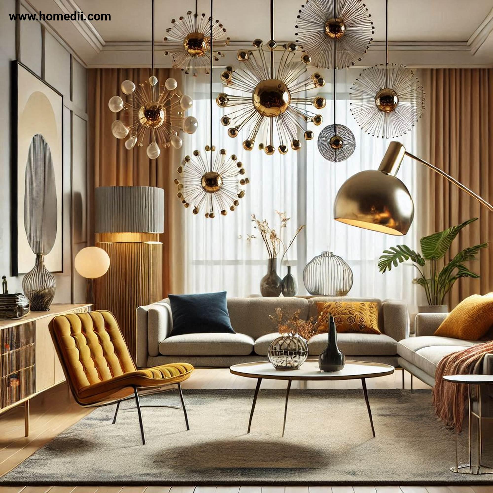 Mid Century Living Room - Incorporate Vintage Lighting with Pendant Lamps,Arc Floor Lamps,Sputnik Chandeliers,Brass,Chrome!