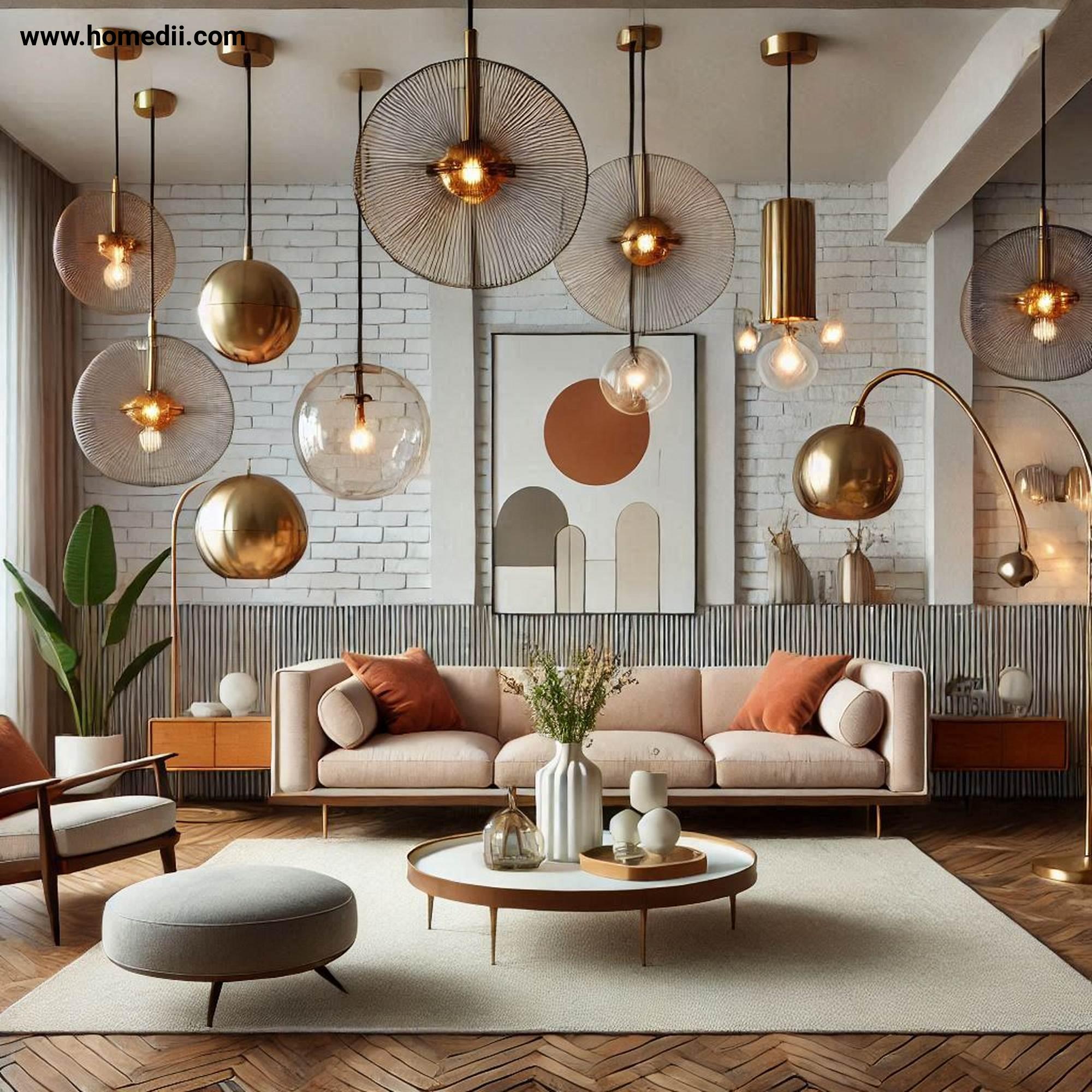Mid Century Living Room - Incorporate Vintage Lighting with Pendant Lamps,Arc Floor Lamps,Sputnik Chandeliers,Brass,Chrome!