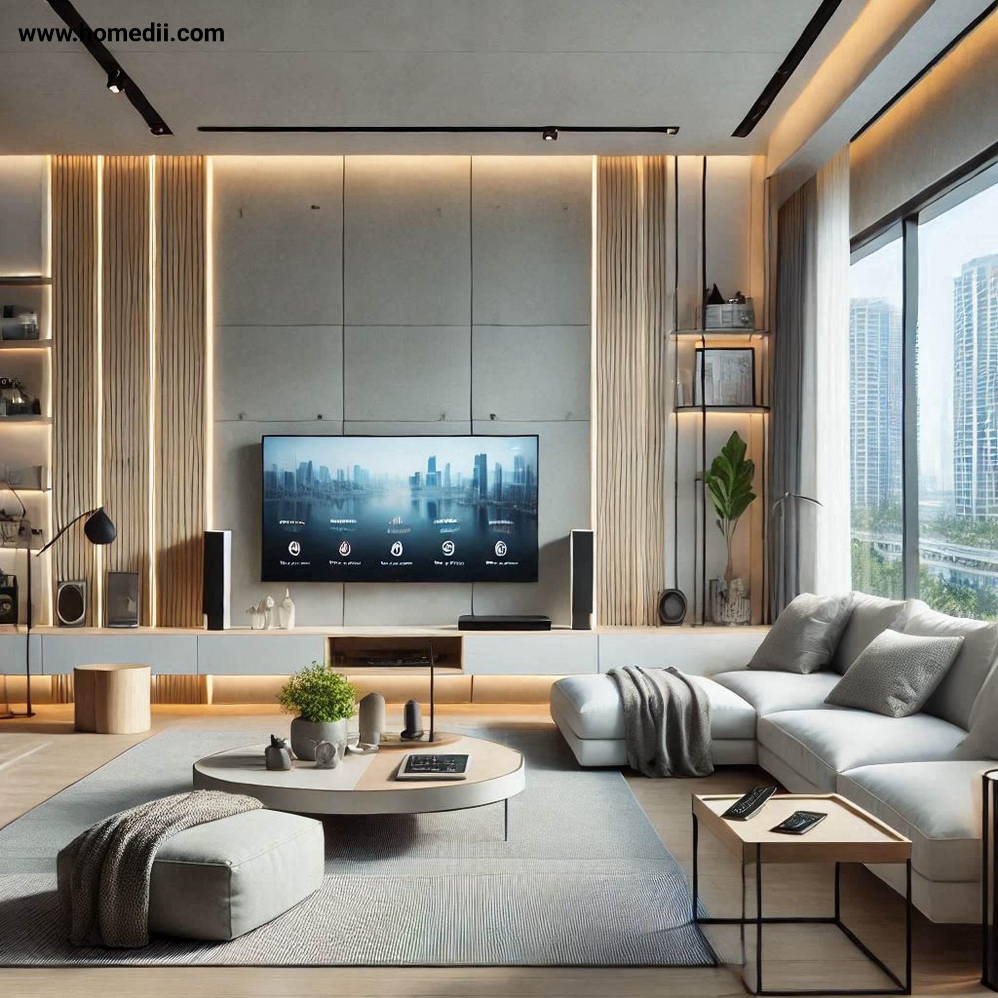 Modern Living Room - Incorporate Smart Technology with Smart Lighting, Charging Stations, Entertainment Systems!