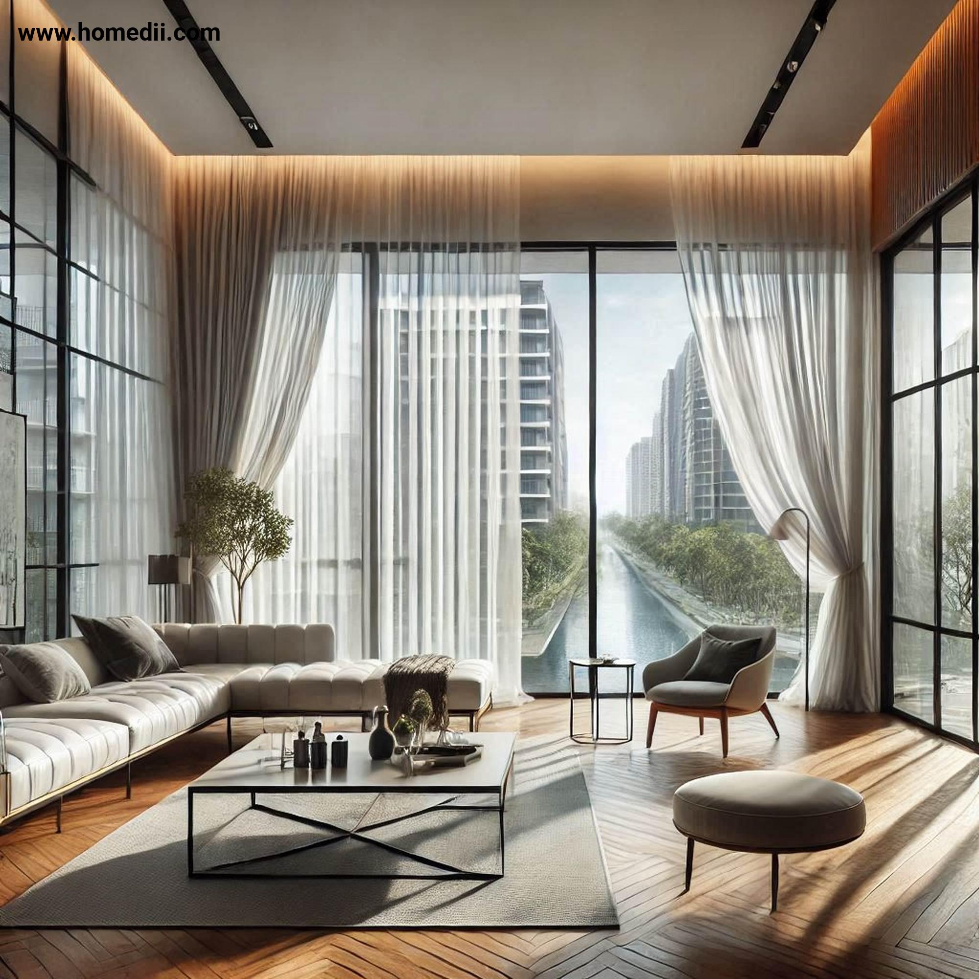 Modern Living Room - Use Large Windows And Natural Light with Large Windows, Glass Doors, Sheer Curtains!