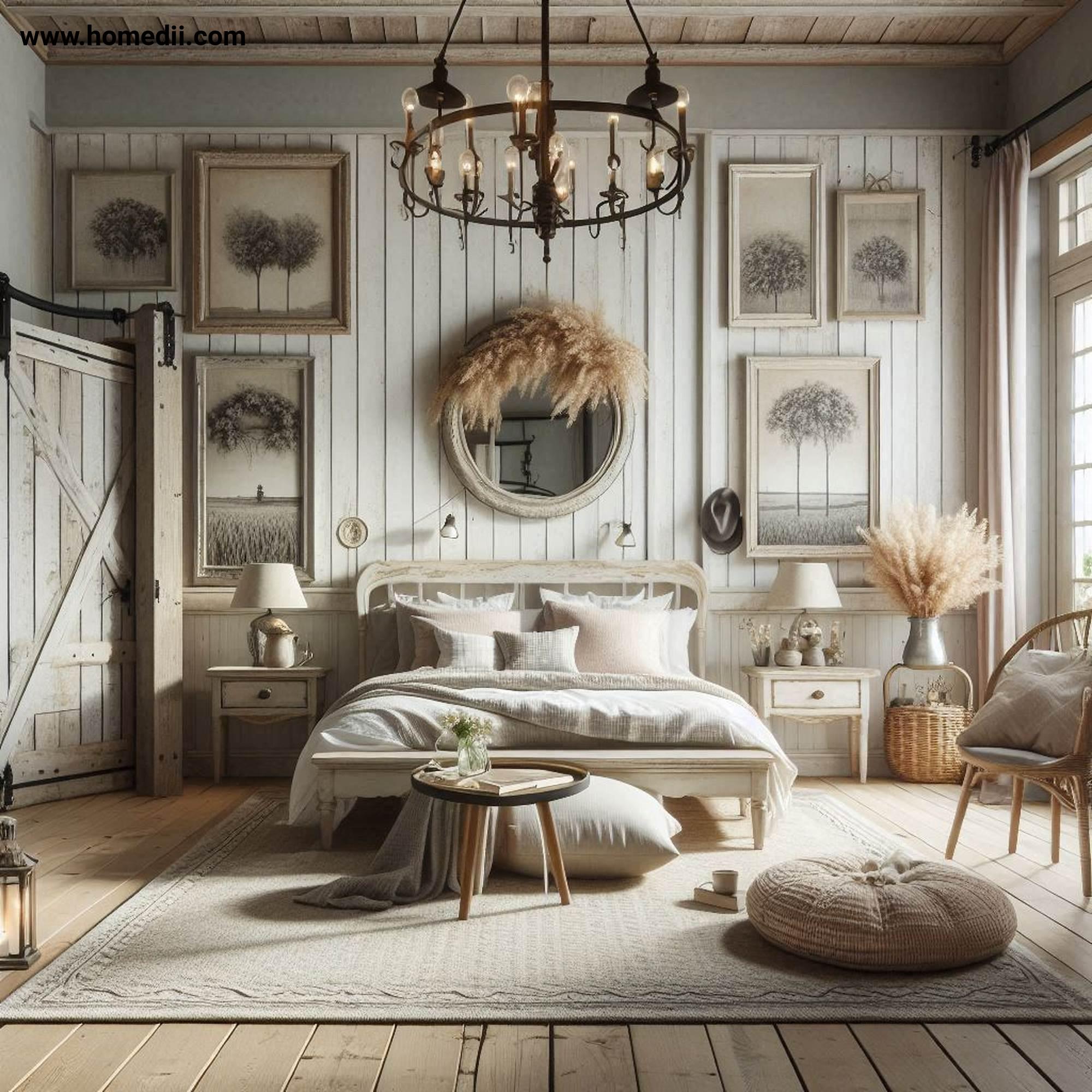 Farmhouse Bedroom Tips - Incorporate Vintage Decor with Antique Mirrors, Distressed Picture Frames, Barn Doors!