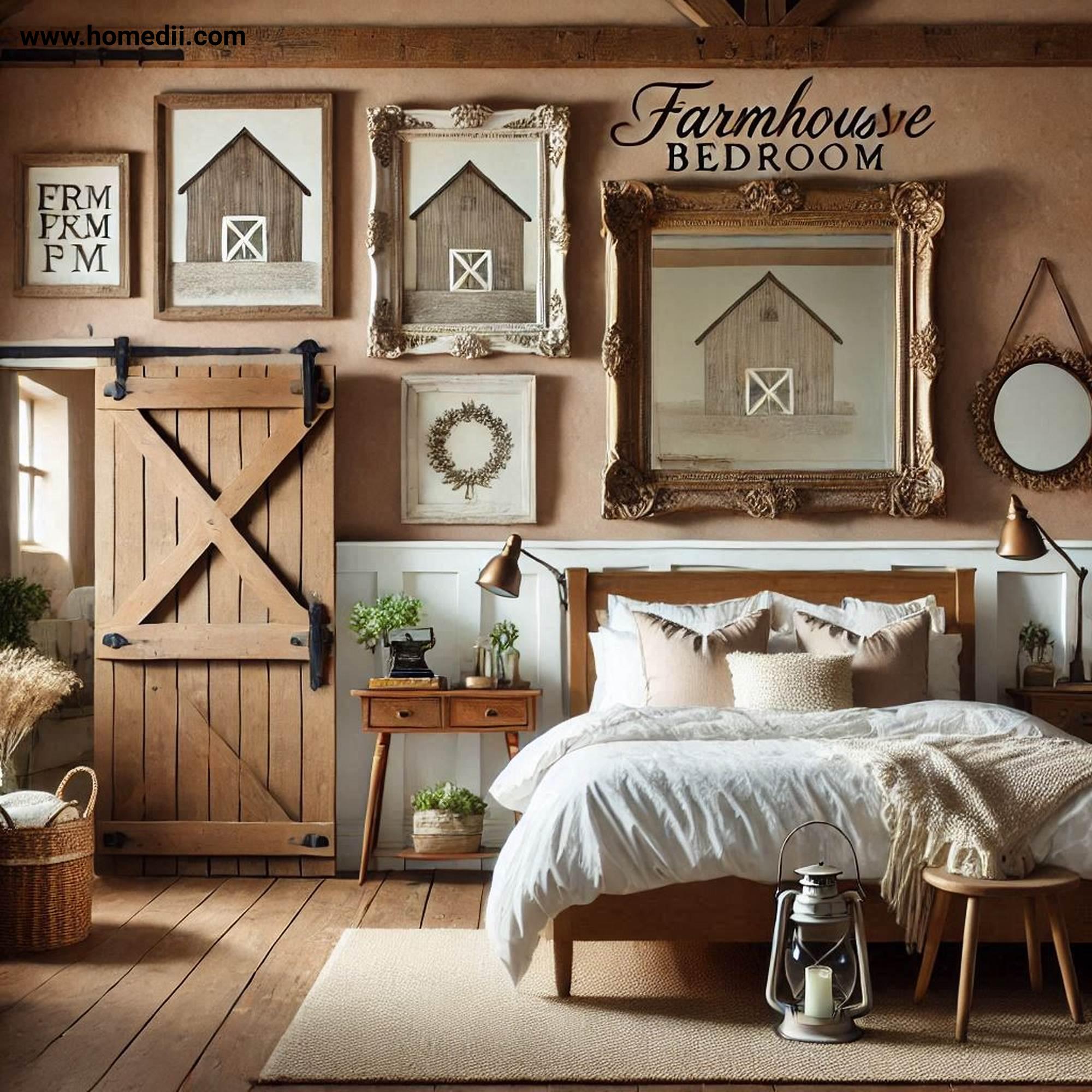 Farmhouse Bedroom Tips - Incorporate Vintage Decor with Antique Mirrors, Distressed Picture Frames, Barn Doors!