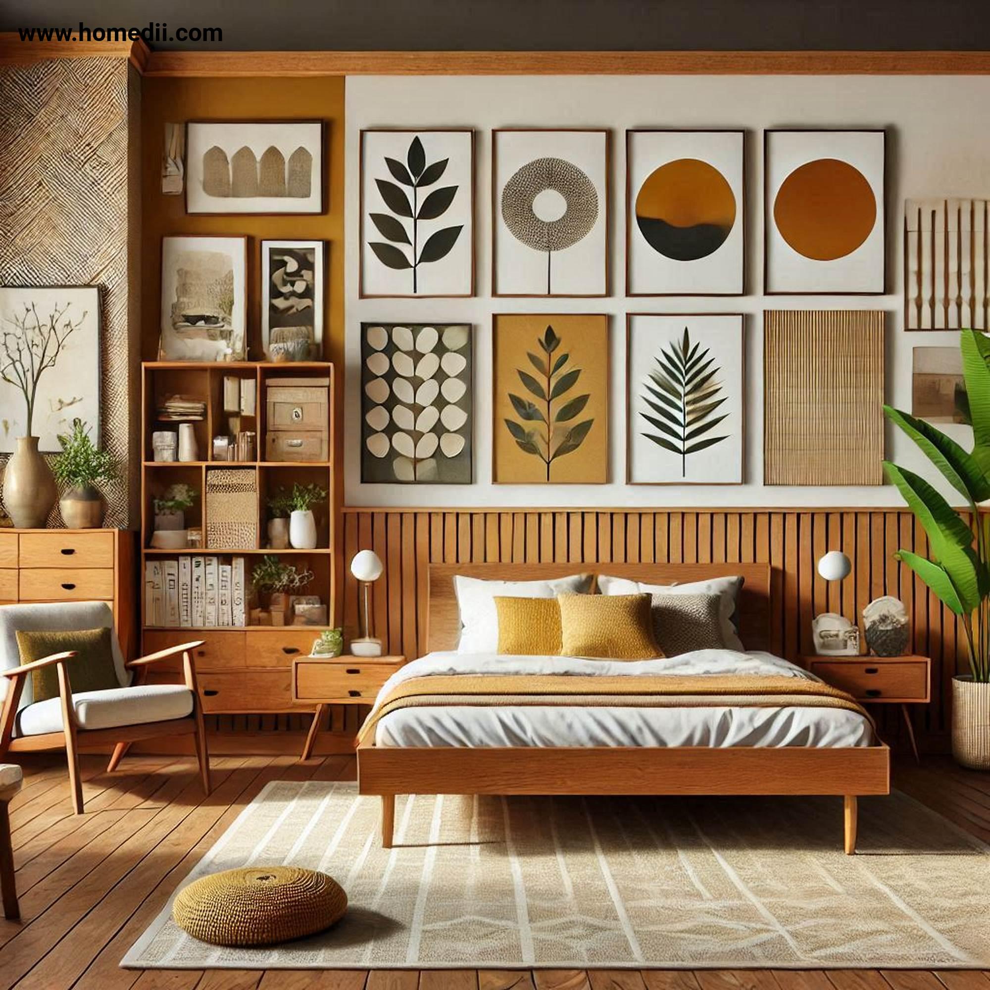 Mid Century Bedroom Tips - Embrace A Warm Color Palette with Mustard Yellow, Olive Green, Burnt Orange, Walnut Brown, Beige, Cream!