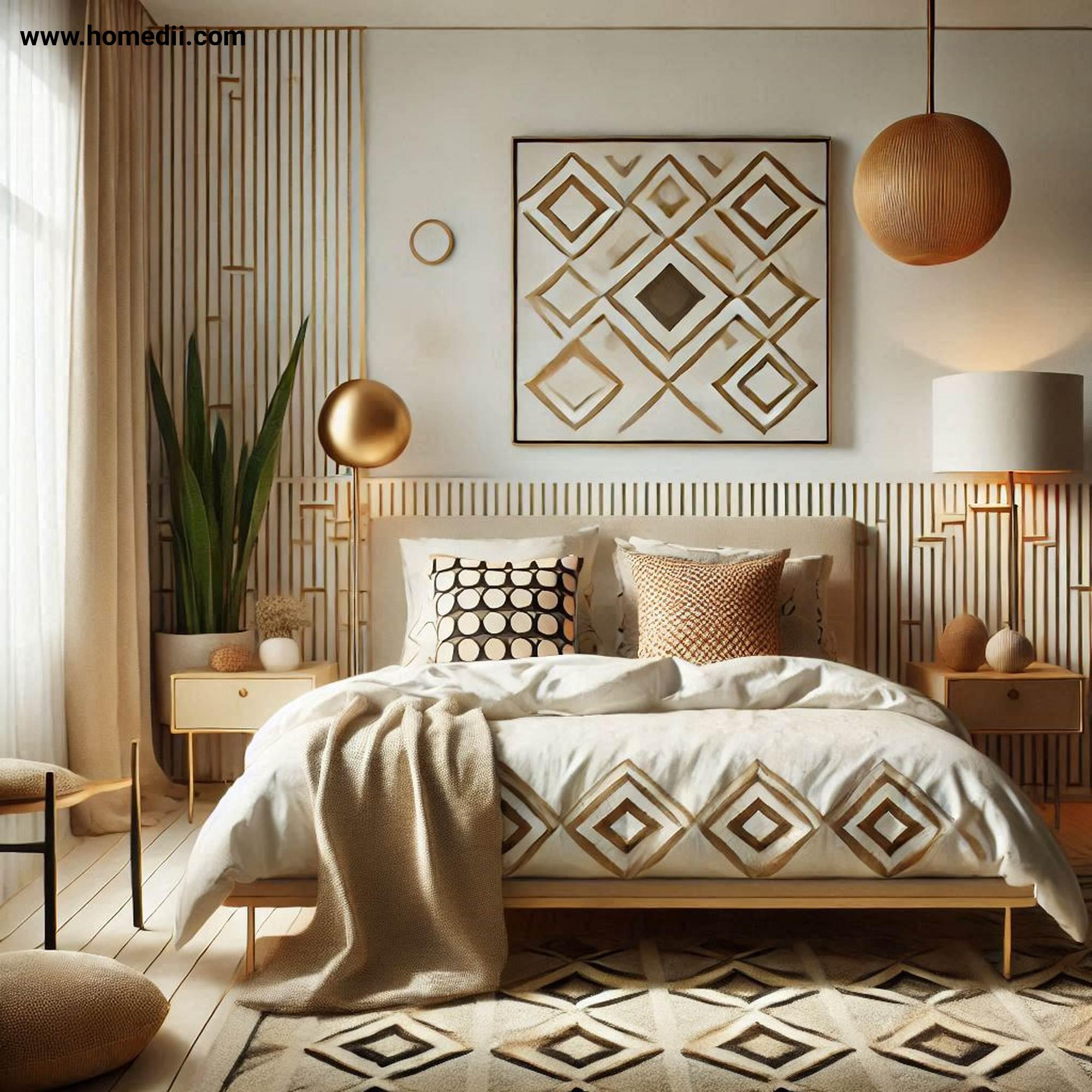 Mid Century Bedroom Tips - Incorporate Geometric Patterns with Geometric Patterns, Bedding, Throw Pillows, Statement Rug!