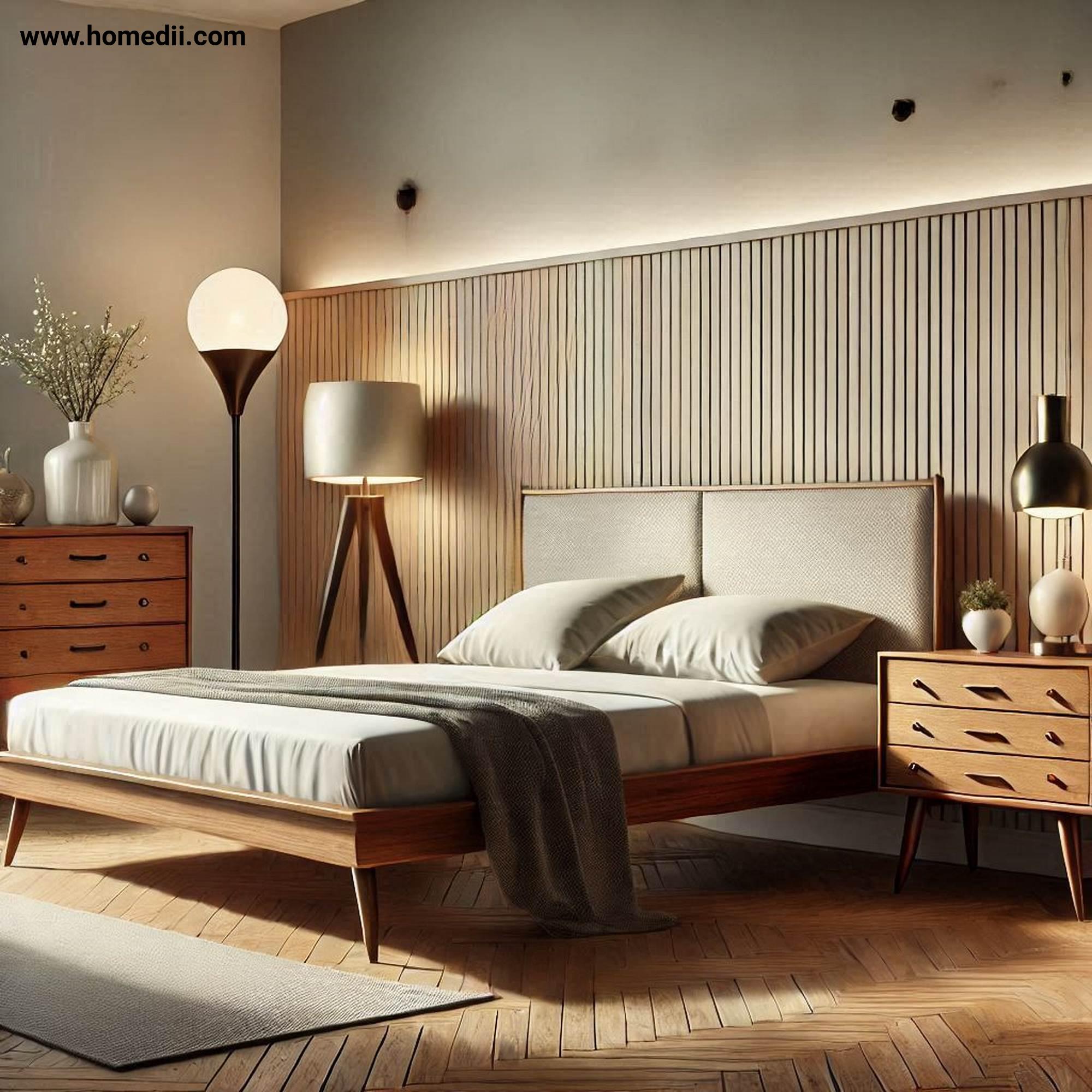 Mid Century Bedroom Tips - Start With Iconic Furniture Pieces with Platform Bed, Tapered Legs, Vintage-Inspired Nightstand, Sleek Dresser!