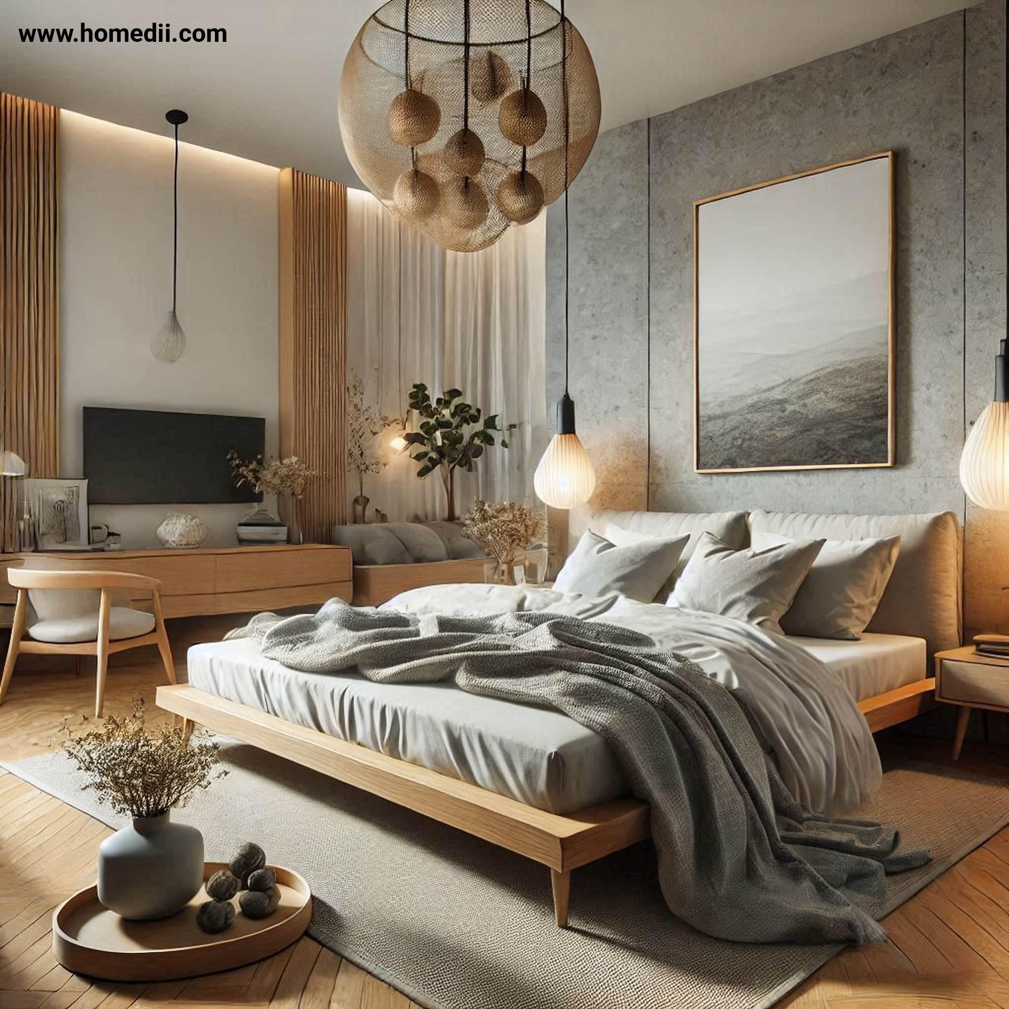 Modern Bedroom Tips - Use Natural Materials with Wooden Furniture, Stone Accents, Linen Bedding!